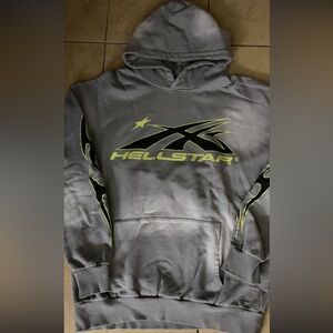 Gray Hellstar Hoodie with Neon Green Graphics